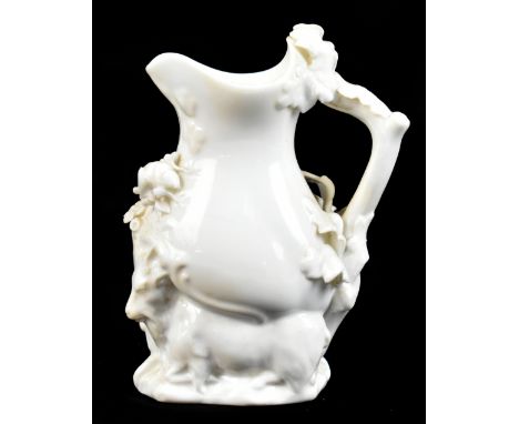 A Chelsea style goat and bee jug with moulded detailing throughout, and incised triangular mark to the underside of the base,