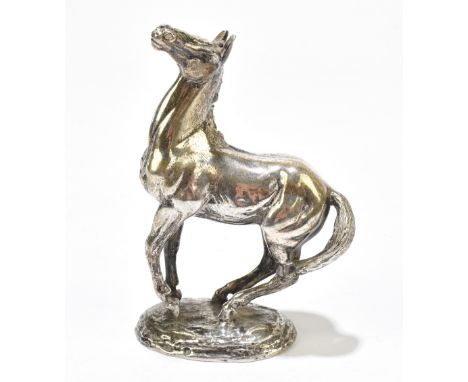 LORNE MCKEAN; a hallmarked silver model of a stallion, 'Playing Up', signed by the artist to the base, stamped to the undersi