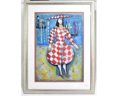 PETER STRANG (Meissen artist); mixed media, study of a Harlequin, signed, 61 x 47cm, framed and glazed. (D)Additional Informa