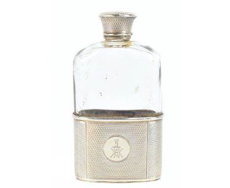 WILLIAM WRIGHT &amp; FREDERICK DAVIES;&nbsp; a military issued Victorian hallmarked silver and clear glass hip flask with scr