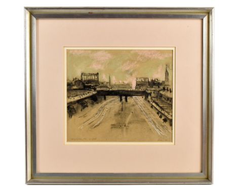 HAROLD RILEY DL DLITT FRCS DFA ATC (born 1934); charcoal and pastel sketch, 'Langworthy Road, Salford', sketch of the railway