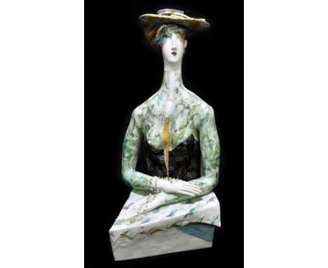 MEISSEN; a large figural bust 'Dame Mit Hut In Grün Und Schwarz', modelled by Sylvia Klöde and painted by Sabine Wachs in 199