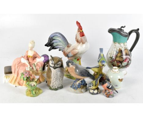 A 19th century porcelain specimen vase, possibly Spode, decorated with birds against a pale green ground, height 8cm, an Ital