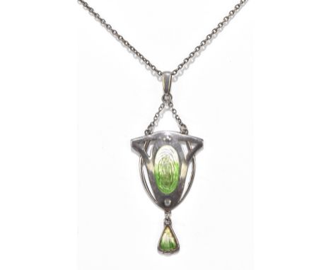 CHARLES HORNER; a George V hallmarked silver and enamel decorated pierced pendant, Chester 1913, length 5cm including bail, l
