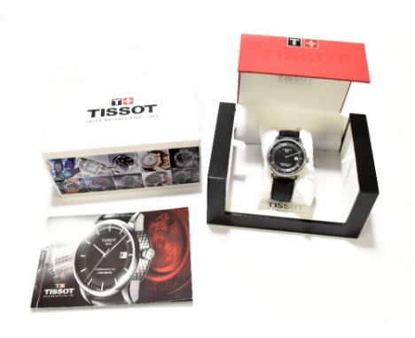 TISSOT; a gentleman's stainless steel Powermatic 80 wristwatch with black dial and date aperture, the case no.15BQ0164308 wit