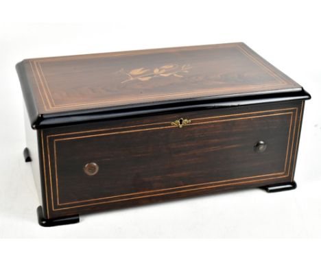 KARRER ET CIE, OF TEUFENTHAL, ARGOVIE, SWITZERLAND; a late 19th century inlaid rosewood eight air musical box, with six engra