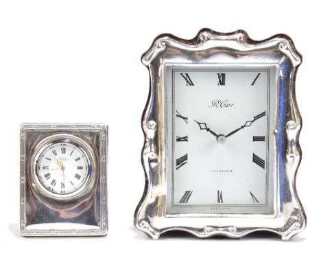 CARR’S OF SHEFFIELD LTD; an Elizabeth II hallmarked silver mounted mantel clock, with mahogany back, Sheffield 1989, 12.5x11c