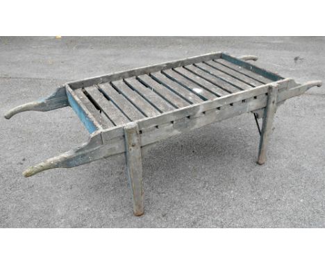 A vintage blue painted pine vendor's cart, length 200cm.Additional InformationThis item is in barn find condition and is gene