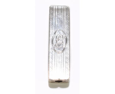 NATHANIEL MILLS; a Victorian hallmarked silver vesta/cigar cutter of rectangular form, with cast linear and engine turned dec