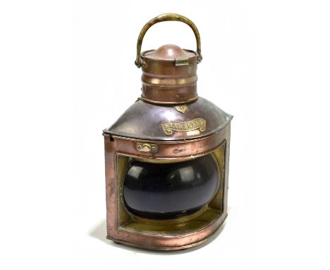A copper starboard ship's lamp with swing loop handle, height 39cm to the handle.