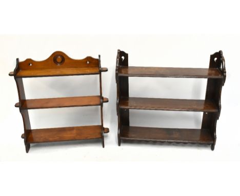 A late 19th century three tier hanging shelf and another similar three tier hanging shelf (2).Additional InformationBoth with