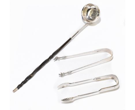 A Willian IV hallmarked silver pair of sugar tongs, Edinburgh 1840, together with a further pair of sugar tongs with bird cla