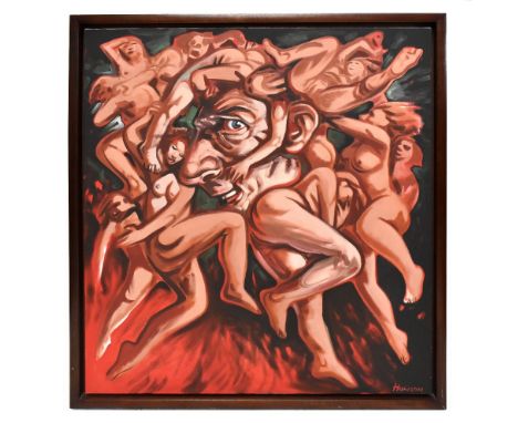 PETER HOWSON (Scottish, born 1958); oil on canvas, 'Women on the Mind', signed lower right, 22 x 107cm, framed. (D)Provenance