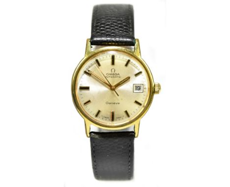 OMEGA; a gentleman's vintage automatic gold plated and stainless steel wristwatch with date aperture to the circular dial and