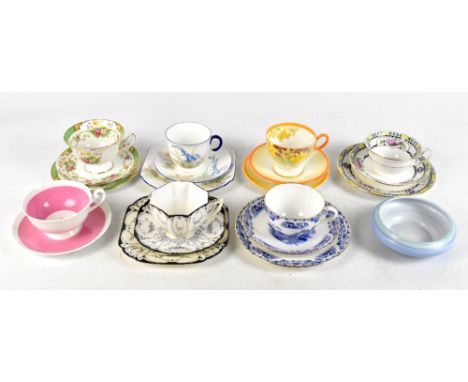 SHELLEY; a collection of six trios, including 'Dubarry', 1142 pattern, a trio decorated with foxgloves and a butterfly, a bla