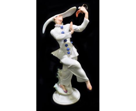 MEISSEN; a masked dancer figure from The Tales of Hoffman, designed by Paul Scheurich, painted marks to base and impressed nu