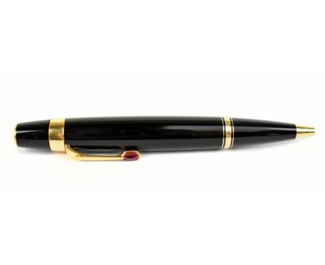 MONT BLANC; a propelling ballpoint pen set with ruby coloured stone, length 11cm.Additional InformationThe pen is currently f