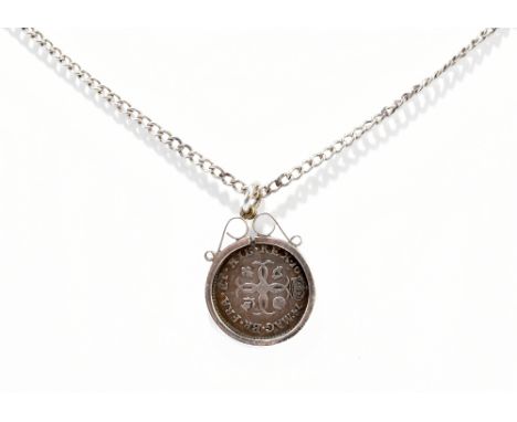 A Charles II 1674 Maundy sixpence, now mounted in silver scroll pendant and on chain, combined approx. 10.8g.Additional Infor