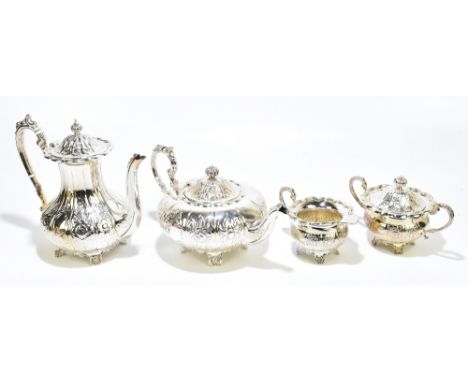 SH; an Elizabeth II hallmarked silver four piece tea service of repoussé floral decoration, Birmingham 1968, approx weight 88