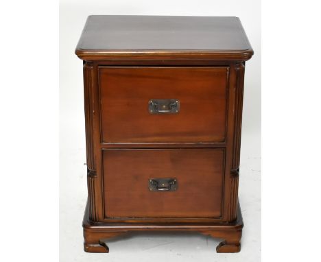 A modern mahogany two drawer filing cabinet, raised on bracket feet, width 61cm, depth 48cm, height 80cm.&nbsp;