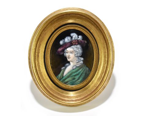 LIMOGES; an enamel portrait miniature depicting the Duchess of Devonshire, 9.5 x 7.5cm, framed.Additional InformationThe fram