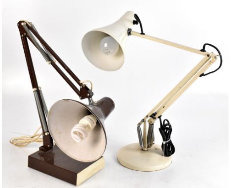 A cream Anglepoise lamp, on cast iron circular base, together with an Italian brown Anglepoise lamp with rectangular base (2)