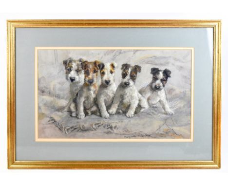 MARGERITE FRIBISHER; pastel, terrier puppies, signed lower right, 32cm x 55cm, framed and glazedAdditional InformationSome li