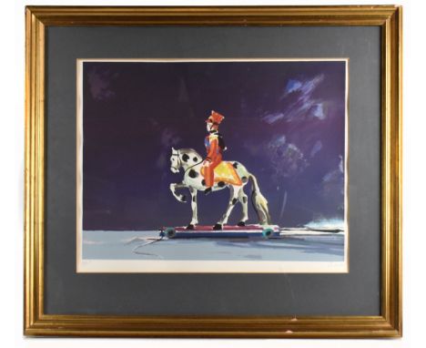DONALD HAMILTON FRASER; a signed coloured print, toy, horse and soldier, signed lower right inscribed P.P.5 lower left, 43 x 