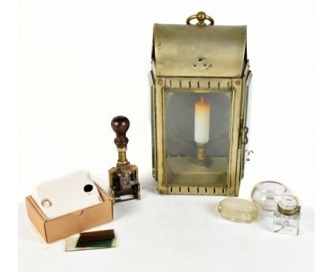 A mixed lot of assorted collectors' items including a modern ship's style lamp, height 35cm, the Philatector electric waterma