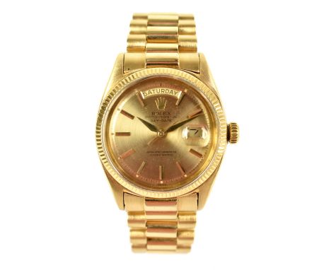ROLEX; an 18ct yellow gold gentleman's Oyster Perpetual Day/Date wristwatch, no box or papers.&nbsp;Additional InformationSom