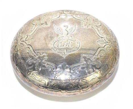 BROWNETT &amp; ROSE; a Victorian hallmarked silver squeeze action snuff box of oval form with chased decoration surrounding a