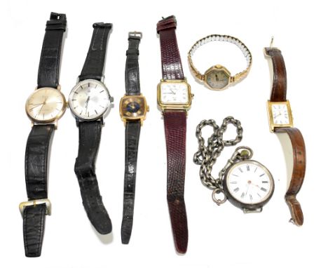 A group of wristwatches including a Timor 9ct yellow gold example with presentation inscription dated 1961, a Tissot stainles