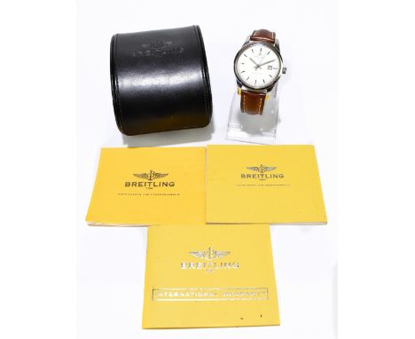 BREITLING; a gentleman's stainless steel Transocean wristwatch, the circular dial set with date aperture and on correct strap