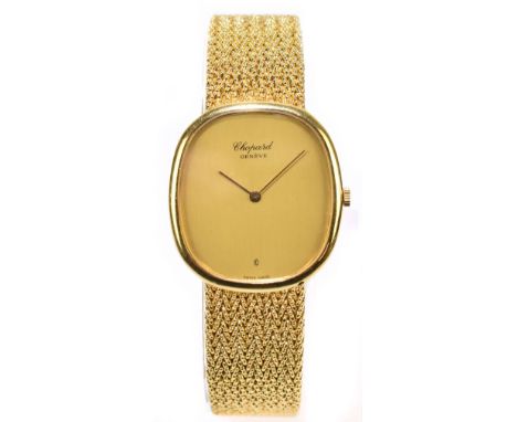 CHOPARD; a gentleman's 18ct gold wristwatch, with oval dial and textured bracelet, the back of the watch numbered 161870/2152