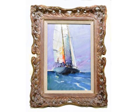DONALD HAMILTON FRASER RA (1929-2009); oil on board, sailing boat, signed, 31 x 20cm, framed and glazed. (D)Sold with Art for