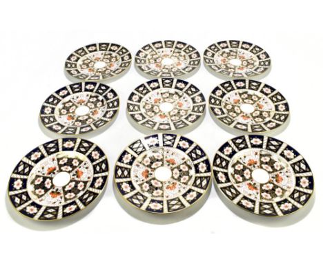 ROYAL CROWN DERBY; nine dinner plates in the Imari palette, pattern no.2451, diameter 27cm (9).Additional InformationLight su