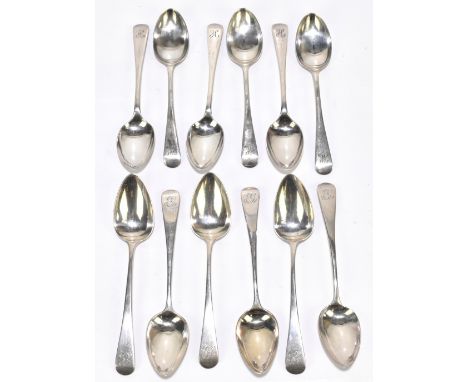 SOLOMON HOUGHAM; a set of six hallmarked silver Old English pattern teaspoons, London 1806, with a further set of silver Old 