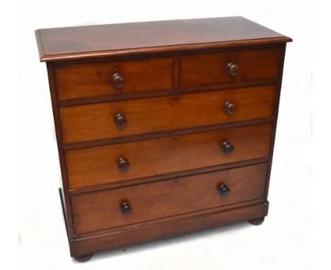 A Victorian mahogany chest, with two short and three long drawers, on bun feet, height 104cm, width 109, depth 49cmAdditional