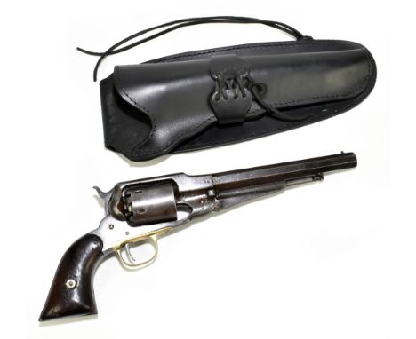 A Remington 1858 army model six shot revolver, .44 calibre, length of barrel 15.75cm, overall length approx 36cm.Footnote: Th