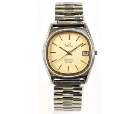 OMEGA; an early 1970s Constellation chronometer quartz stainless steel wristwatch with date aperture and oval dial, diameter 