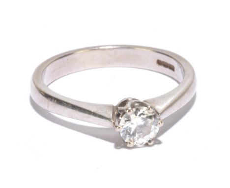 An 18ct white gold and diamond solitaire ring, the six claw set round brilliant cut diamond weighting approx 0.50ct, size P, 