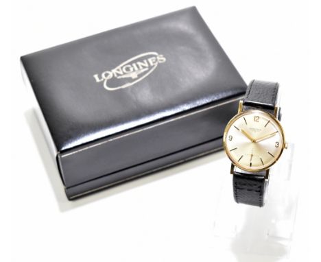 LONGINES; a gentleman's vintage 9ct yellow gold wristwatch with seventeen jewel movement no.51724247 and with inscription to 