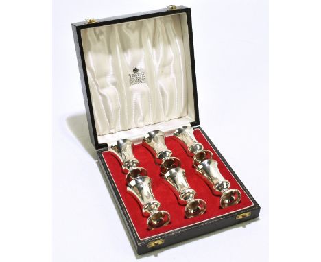 A T CANNON LTD; a cased set of six Elizabeth II hallmarked silver Kiddush cups with gilt interiors, Birmingham 1972, approx w