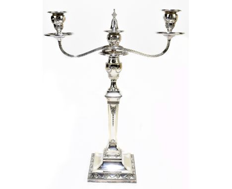 A late Victorian silver plated three branch candelabrum with cast floral decoration, height 45cm.Additional InformationSlight