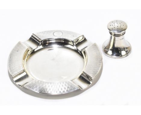 MAPPIN &amp; WEBB; a George VI hallmarked silver ashtray of circular form, with engine turned border with engraved initials, 