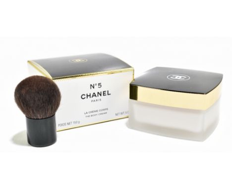 CHANEL NO 5 PARIS; an unused 150g boxed body cream and a Chanel small powder brush with logo to end (2).Additional Informatio