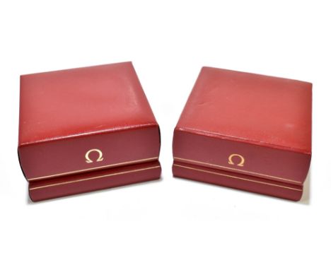 OMEGA; two red leather gilt inscribed watch boxes (boxes only).Additional InformationBoth with light surface wear, both with 