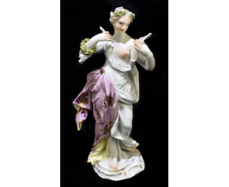 MEISSEN; an 18th century figure writing on a scroll, with pink gilt heightend robe, height 17cm, apparently unmarked.Addition