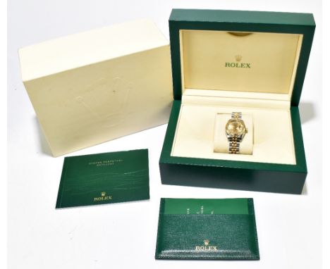 ROLEX; a lady's Oyster Perpetual Datejust bi-metallic wristwatch with Jubilee bracelet, both inner and outer box, paperwork i