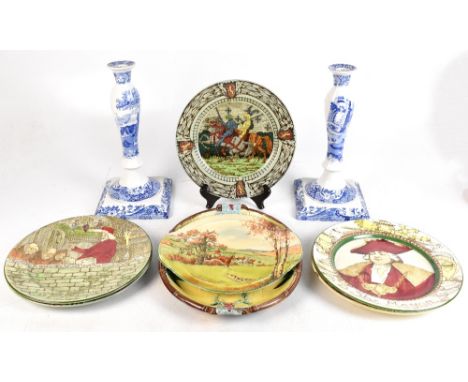 ROYAL DOULTON; three King Arthur series plates, each decorated with a jousting scene, diameter of largest 27.5cm, together wi